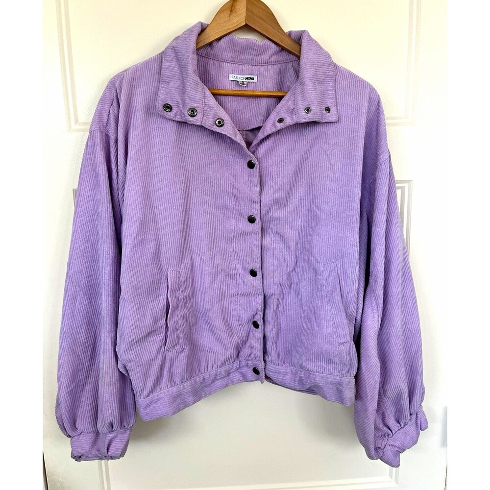 Fashion Nova Lilac Purple Corduroy Jacket Puff Balloon Sleeve Trucker Crop M